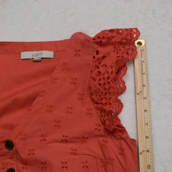 Ann Taylor Loft Babydoll Dress Sz 4 Eyelet Lace Tiered Cotton Cottagecore Boho - Picture 15 of 16